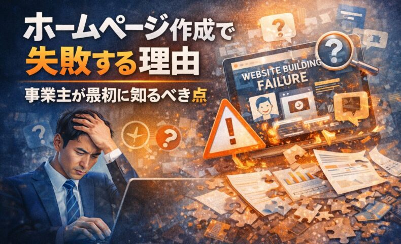 ホームページ作成で失敗し、原因が分からず悩む事業主の様子を表したイメージ画像
