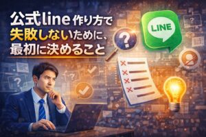 公式lineの作り方に悩み、失敗しない方法を考える事業主の様子を表したイメージ画像