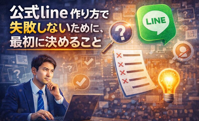 公式lineの作り方に悩み、失敗しない方法を考える事業主の様子を表したイメージ画像