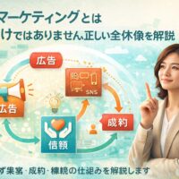 webマーケティングとは何かを広告以外の視点から分かりやすく解説する女性事業主のイメージ画像