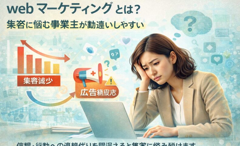 webマーケティングで集客に悩む事業主が原因を考えているイメージのアイキャッチ画像
