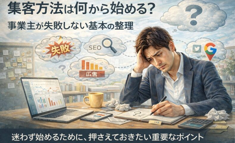 WEB集客に悩み、集客方法の方向性に迷っている事業主のイメージ