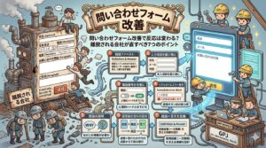 SEOコンテンツ設計をテーマにしたアイキャッチ画像。読まれない記事の原因と、問い合わせにつながる記事設計の改善ポイントを図解で表現している